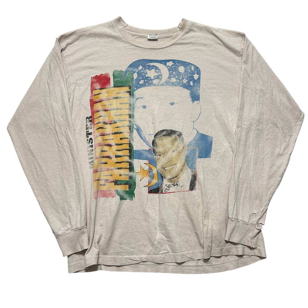 VTG 90s MINISTER FARRAKHAN Faded Distressed Long Sleeve T-Shirt Men’s XL White